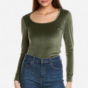 James Perse Velour Green Long Sleeve Top Small NWT
